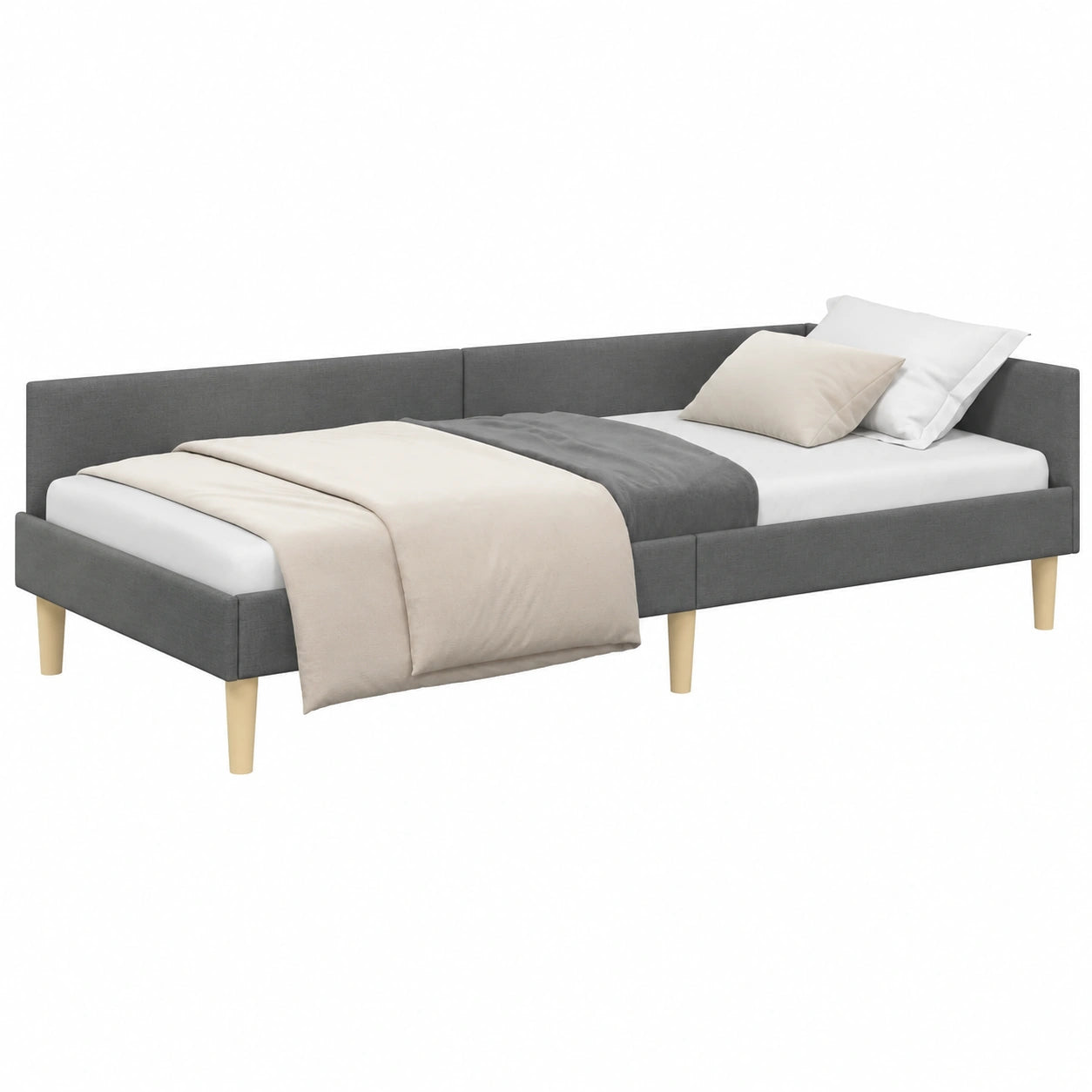 Dunkelgraues Eckbett 90 x 190 cm aus Stoff, modernes Tagesbett für kleine Räume - westrena