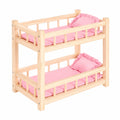 Doppelstöckiges Holzpuppenbett für Puppen bis 36 cm - Kreatives Spiel mit rosa Puppenzubehör - westrena