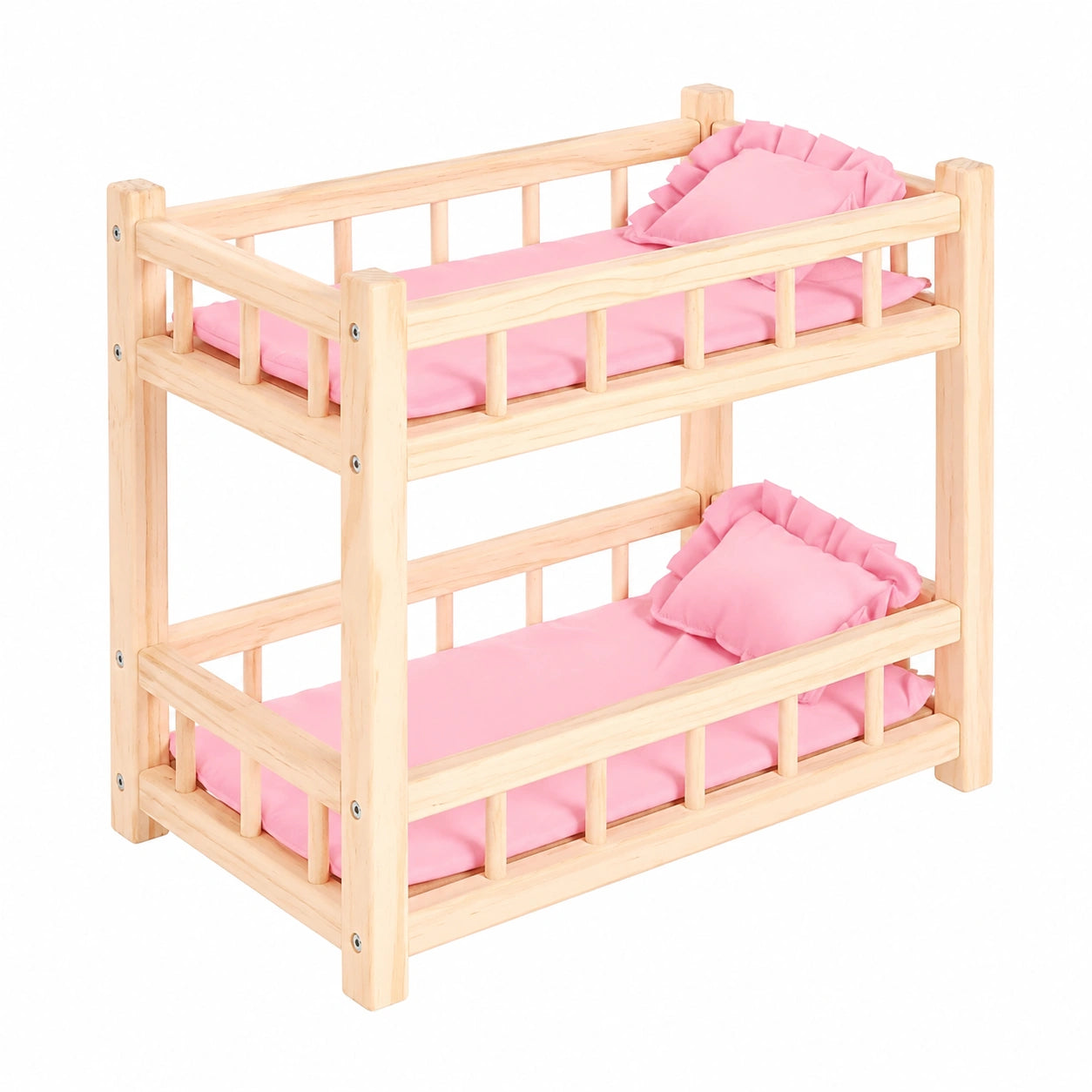 Doppelstöckiges Holzpuppenbett für Puppen bis 36 cm - Kreatives Spiel mit rosa Puppenzubehör - westrena