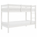Kinder Hochbett CASPER mit Leiter und zwei Schlafplätzen, 90x200 cm - Platzsparendes Etagenbett aus teilmassivem Kiefernholz, weiß - Maßen: 97x140x207 cm - westrena