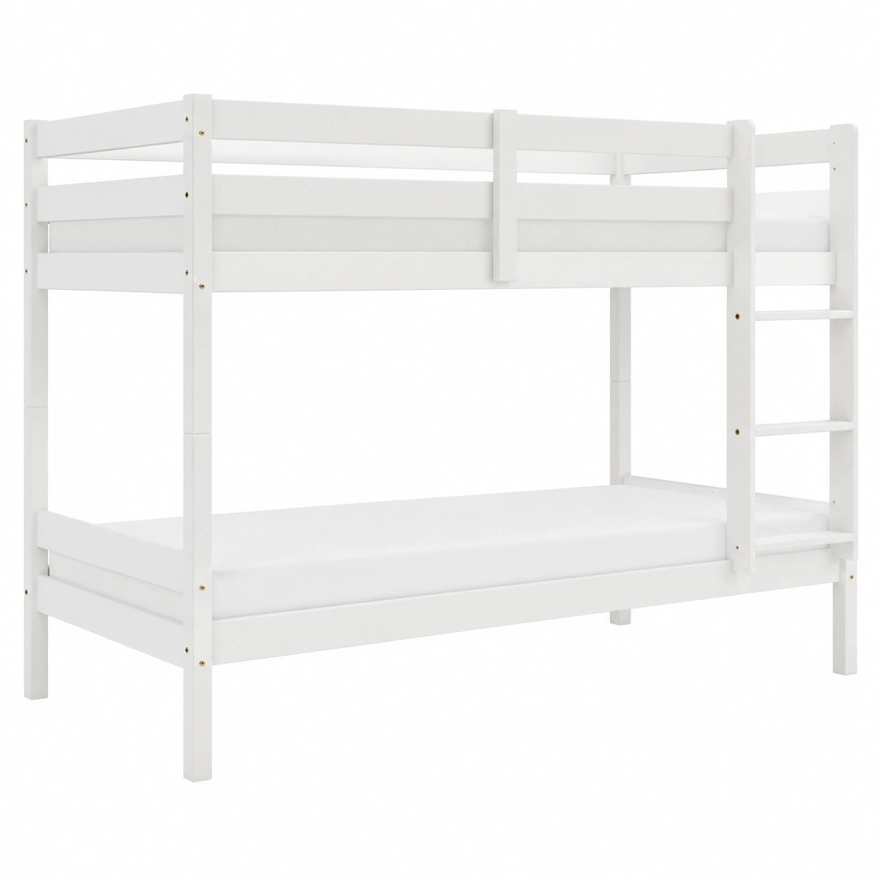 Kinder Hochbett CASPER mit Leiter und zwei Schlafplätzen, 90x200 cm - Platzsparendes Etagenbett aus teilmassivem Kiefernholz, weiß - Maßen: 97x140x207 cm - westrena