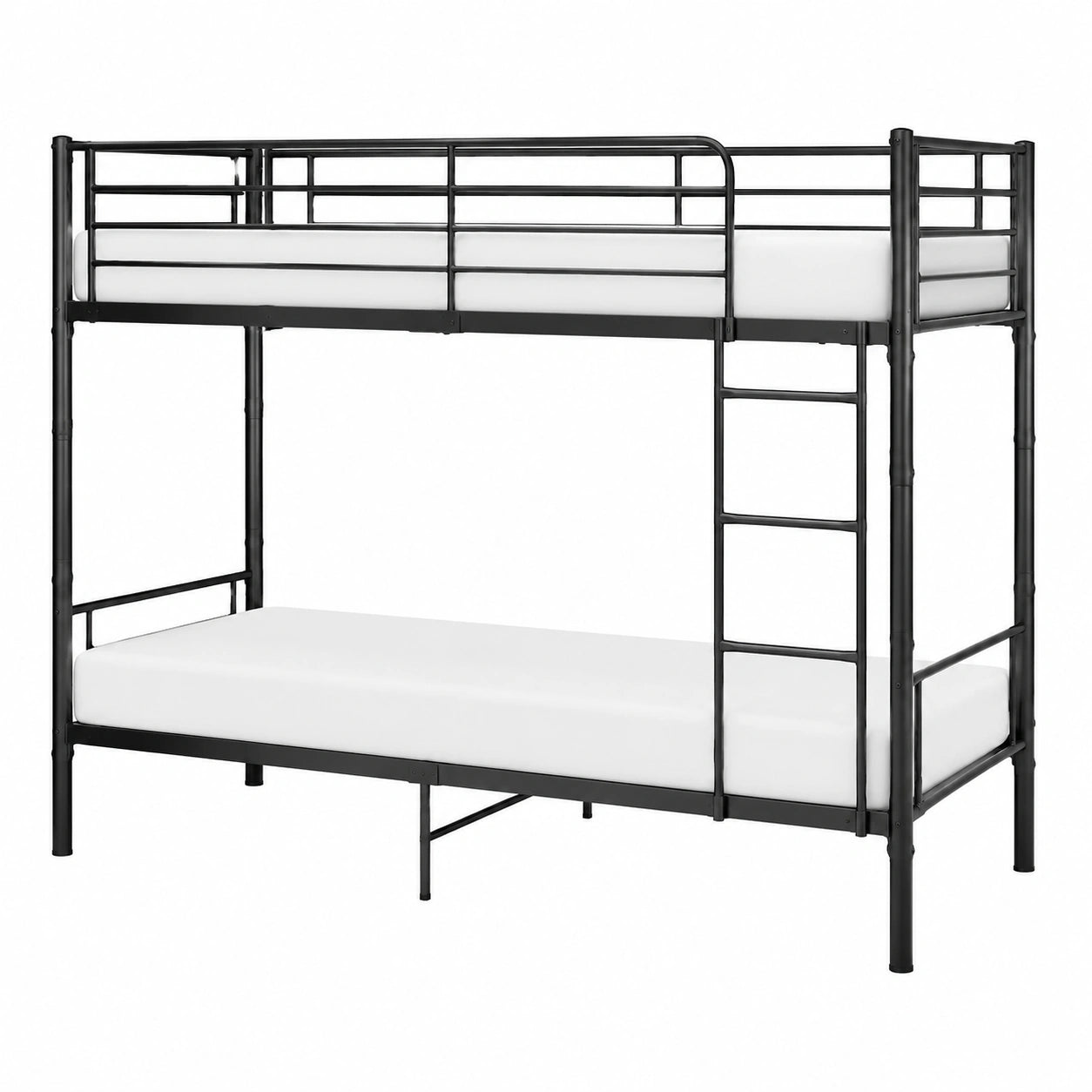 Robustes Etagenbett aus Metall 90x200 cm mit Lattenrost, modernes Jugendbett in Schwarz - westrena