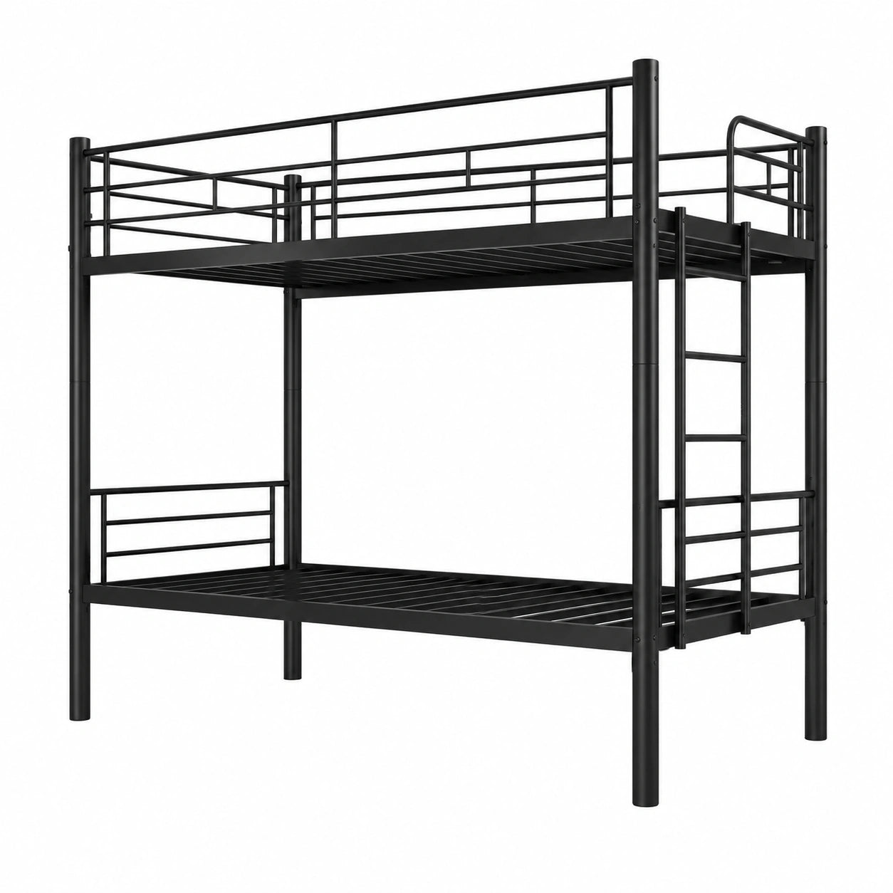 Metall-Etagenbett 90x200, umbaubar in Einzelbetten, mit Sicherheitsgeländer und Leitern, platzsparend für Kinder und Erwachsene (Schwarz) - westrena