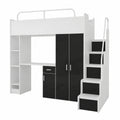 Multifunktionales Hochbett 90x200 mit Kleiderschrank, Schreibtisch und Treppe in Schwarz Hochglanz - westrena