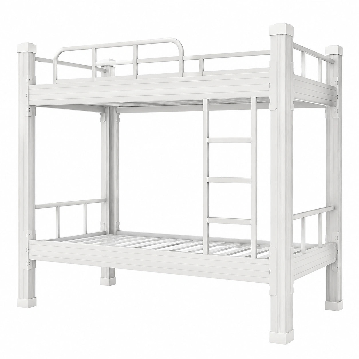 Robustes Metall-Etagenbett 100x200 cm mit Leiter für Erwachsene und Jugendliche, platzsparendes Design, Weiß - westrena
