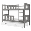 Kindgerechtes Hochbett 200x90 cm aus Kiefernholz mit Schublade und Absturzsicherung, Grau - westrena
