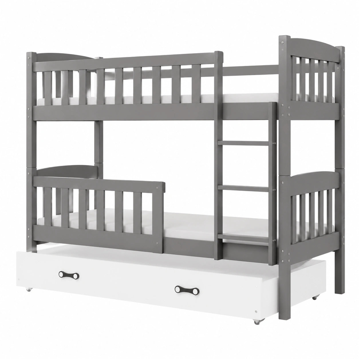 Kindgerechtes Hochbett 200x90 cm aus Kiefernholz mit Schublade und Absturzsicherung, Grau - westrena