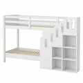Hochbett mit Treppe und Stauraum, 90x200 cm, Sicheres Design für Kinderzimmer, Weiß - westrena