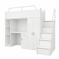 Multifunktionales Kinderhochbett mit Schreibtisch und Kleiderschrank, 90x200, Weiß Hochglanz - westrena