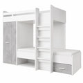Stella Trading Hochbett MAXI - Kinderbett mit Schrank und 2 Liegeflächen 90x200 cm, Beton-Optik, Weiß, platzsparend - westrena