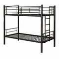 Metall-Etagenbett 90x200 mit Treppe und Absturzsicherung, umbaubar zu Einzelbetten, für Kinder und Erwachsene, Schwarz - westrena