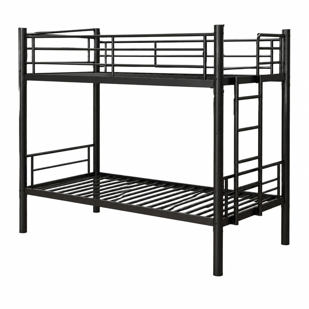 Metall-Etagenbett 90x200 mit Treppe und Absturzsicherung, umbaubar zu Einzelbetten, für Kinder und Erwachsene, Schwarz - westrena