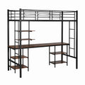 Metall-Hochbett mit Schreibtisch und Stauraumregal, 90x200 cm Etagenbett, sicherheitsgeländer und Leiter, geeignet für Kinder, Jugendliche und Erwachsene, Schwarz - westrena
