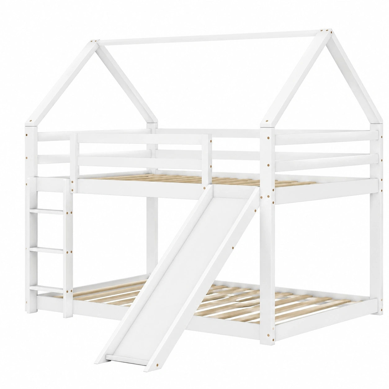 Hausbett für Kinder, Weiß, 140x200 cm, mit Rutsche und Leiter - westrena