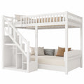 Massivholz Hochbett 140x200 cm mit Treppe und Stauraumschrank für Kinder, inklusive Lattenrost - westrena