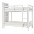 Hochbett für Kinder 90x200 aus Massivholz, mit Regalen und Leiter, Etagenbett für zwei, inkl. Lattenrost, Weiß - westrena