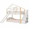 Hochbett mit Rutsche und Treppenstauraum, Kinderhausbett mit Lattenrost, für Jungen und Mädchen, ohne Matratze - westrena