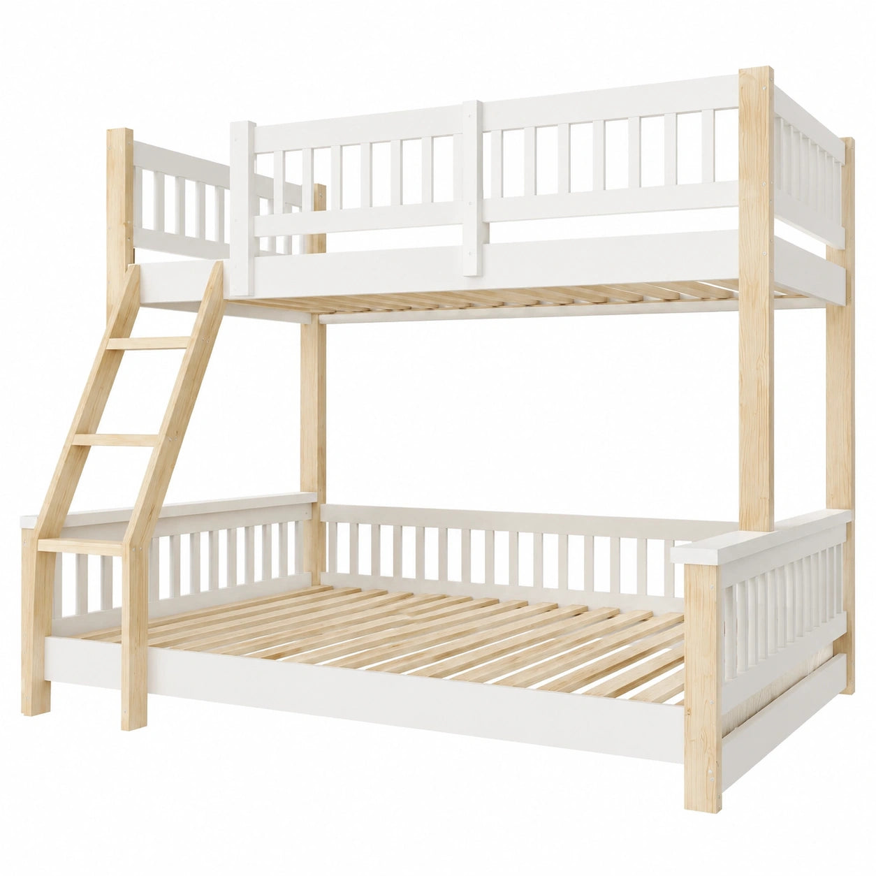 Hochbett für Kinder 90x200 & 140x200 cm mit Leiter und Rausfallschutz, Minimalistisches Design, Holzgestell in Weiß und Natur, inkl. Lattenrost, ohne Matratze - westrena
