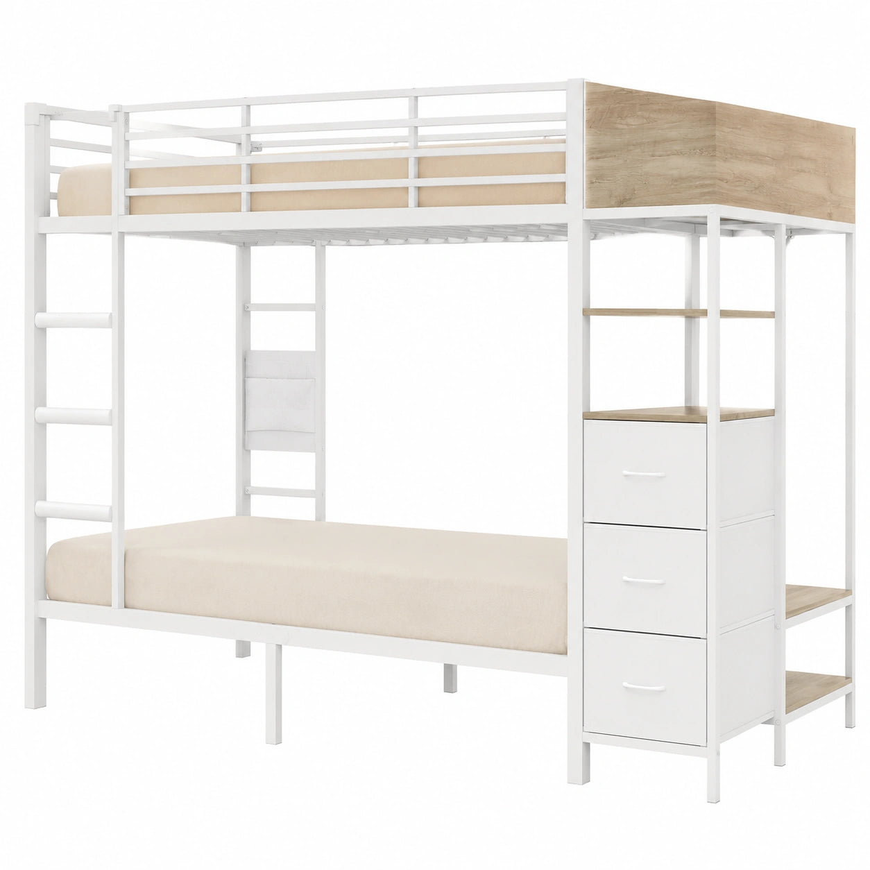 Modernes Hochbett 90x200 mit Treppe, LED, Ladestation und Stauraum - westrena