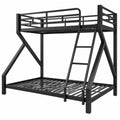 Hochbett für 3 Kinder aus Metall, 90x200 & 140x200, mit LED, Leiter und Rausfallschutz, Schwarz - westrena