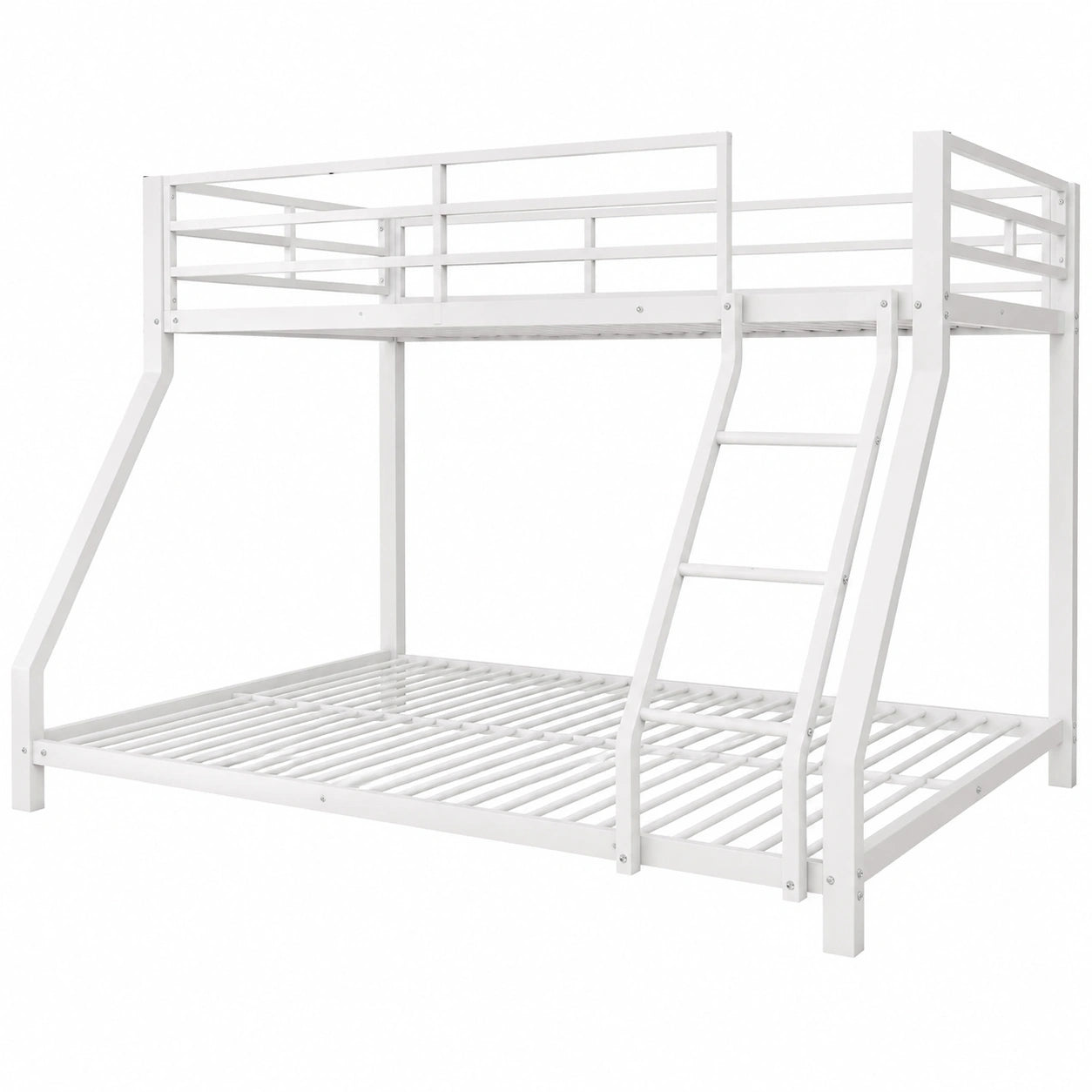 Metall-Etagenbett 90x200 cm & 140x200 cm, weiß, mit Geländer & Leiter, EN747 zertifiziert, ohne Matratze - westrena