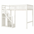 Massivholz Etagenbett 90x200cm mit Treppe und Stauraum, Kinder- und Jugendbett mit Regal und Schrank, Hochbett ohne Matratze, Weiß - westrena