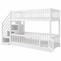 Hochbett für Kinder mit Treppe und Geländer, 90x200 cm, Weiß, ohne Matratze - westrena
