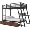 Etagenbett für Kinder mit LED-Licht, Schreibtisch und Stauraum, 90x200cm, Metallkonstruktion, Schwarz - westrena