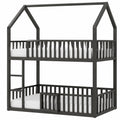 Haus-Etagenbett 90x200 für Kinder, mit Leiter und Geländer, Metallrahmen in Schwarz, Spielbett ohne Matratze - westrena