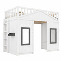 Hochbett für Kinder 90x200 cm mit Fenster und Regal, Hausdesign aus Kiefernholz, inkl. Rausfallschutz und Lattenrost, Weiß - westrena
