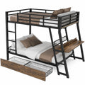 Hochbett aus Metall 140x200 cm mit Schreibtisch und Stauraum, für 2 Personen, inkl. Leiter, ohne Matratze (Schwarz) - westrena