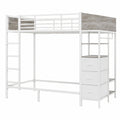 AOGLLATI Multifunktionales Hochbett 90x200cm mit LED und Ladestation, Kinder- und Jugendbett mit Treppe, Rausfallschutz und Stauraum, Weiß - westrena