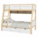 Kiefernholz-Etagenbett für Kinder mit Rollenschubladen und Ablagefächern, 90/120x200 cm, mit Sicherheitsgeländer und Leiter, Weiß/Natur - westrena