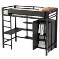 Merax Hochbett 90x200cm mit integriertem Schreibtisch, Kleiderschrank und Regal, stabiles Metall-Etagenbett mit Lattenrost und Absturzsicherung, platzsparend für Kinder und Jugendliche, Schwarz - westrena