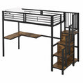 Raumsparendes Metall-Etagenbett 90x200cm mit Schreibtisch und Kleiderschrank, inkl. Lattenrost und Rausfallschutz, Schwarz - westrena